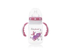 BabyBruin széles nyakú cumisüveg fogóval  240 ml  rózsa