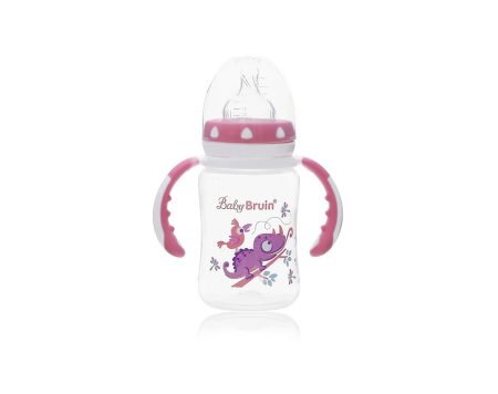 BabyBruin széles nyakú cumisüveg fogóval  240 ml  rózsa