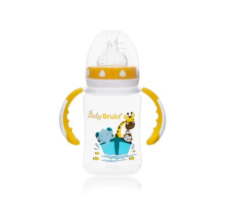 BabyBruin széles nyakú cumisüveg fogóval  240 ml  sárga